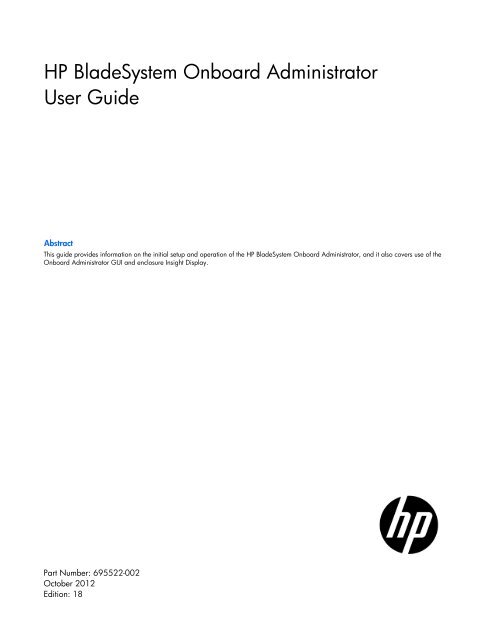 HP BladeSystem Onboard Administrator User Guide - HP Business ...