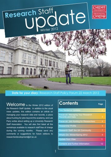 Research Staff Update - Winter 2012 - Cardiff University