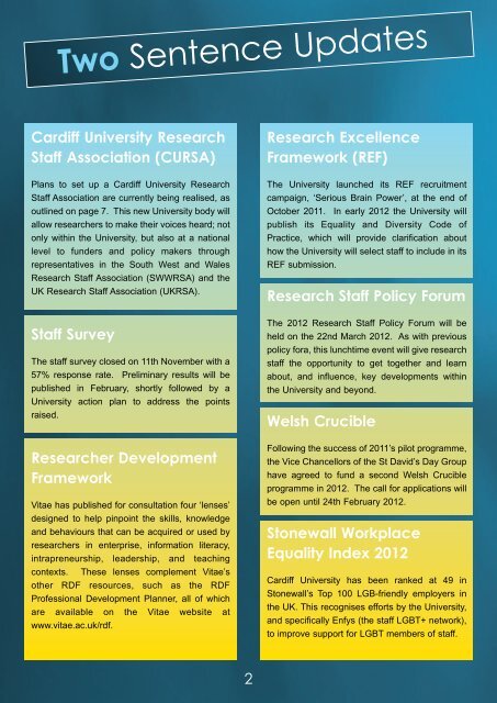 Research Staff Update - Winter 2012 - Cardiff University