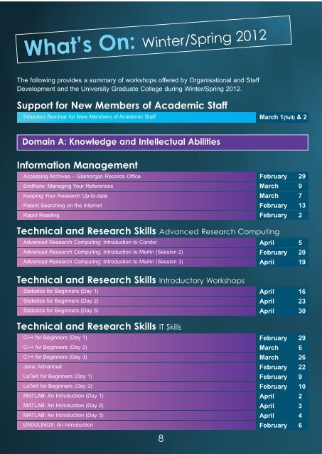 Research Staff Update - Winter 2012 - Cardiff University