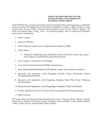 agenda item 5 - South Central Texas Regional Water Planning Group