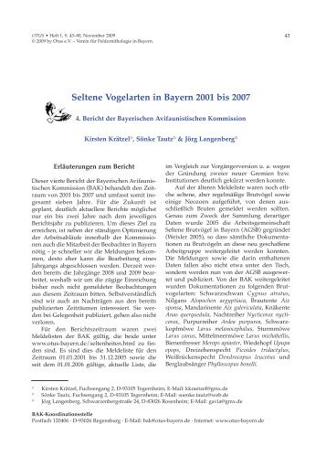 Seltene Vogelarten in Bayern 2001 bis 2007. - 4 - Otus e.V.