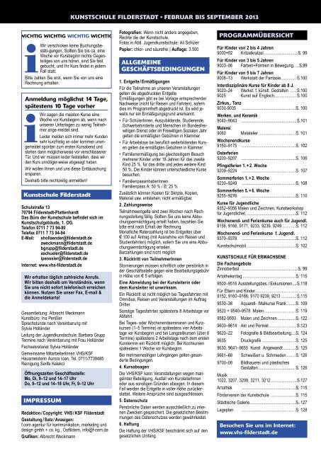 Programmheft der Kunstschule - Stadt Filderstadt