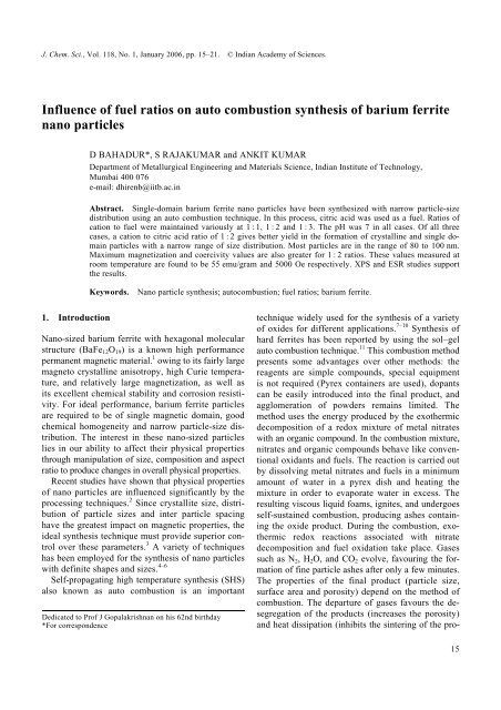 Influence of fuel ratios on auto combustion synthesis of barium ferrite ...