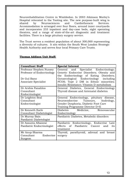 SW Thames Prospectus - South Thames Diabetes and Endocrinology