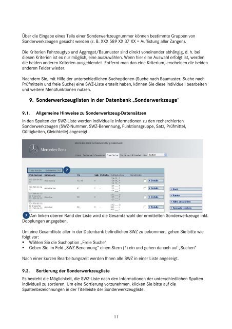 Hilfedokument für die Mercedes-Benz Sonderwerkzeug-Datenbank