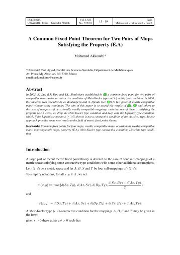 A Common Fixed Point Theorem for Two Pairs of Maps ... - BMIF