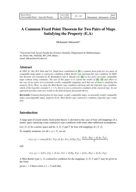 A Common Fixed Point Theorem for Two Pairs of Maps ... - BMIF