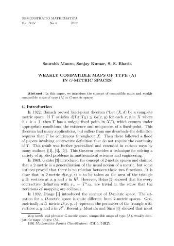 (A) IN G-METRIC SPACES 1. Introduction In 1922, Banach