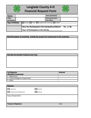 Langlade County 4-H Financial Request Form