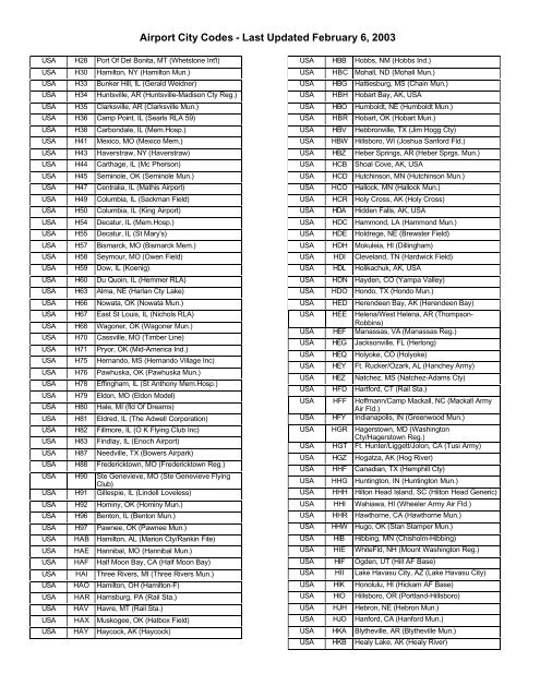 US Airport Codes