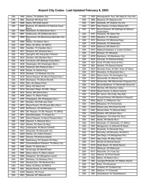 US Airport Codes