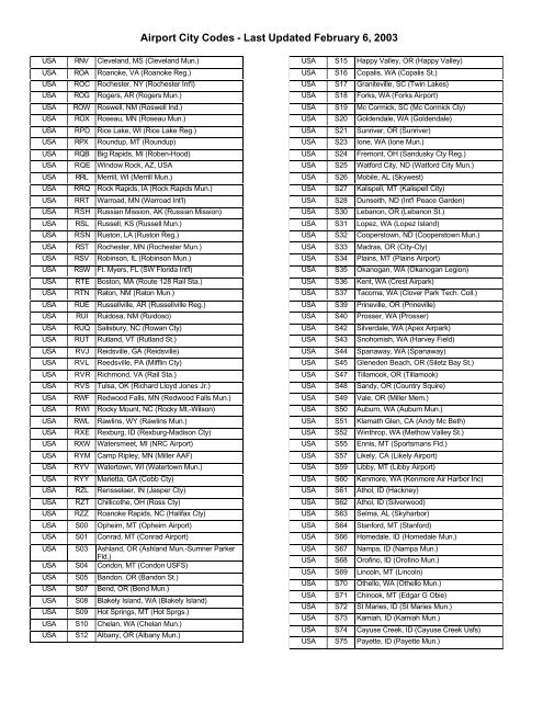 US Airport Codes