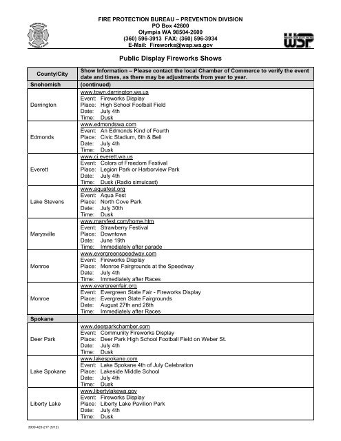 Public Fireworks Display - Washington State Patrol