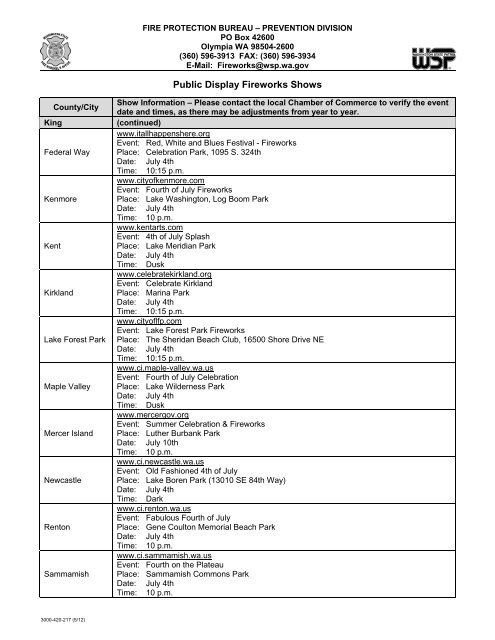 Public Fireworks Display - Washington State Patrol