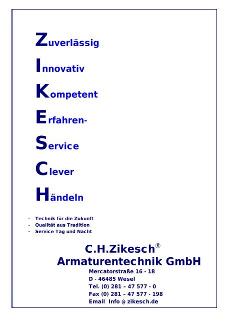 Zikesch - Lieferprogramm - CH Zikesch Armaturentechnik GmbH