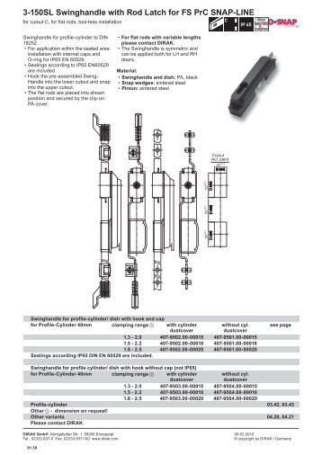 3-150SL Swinghandle with Rod Latch for FS PrC SNAP-LINE - Dirak