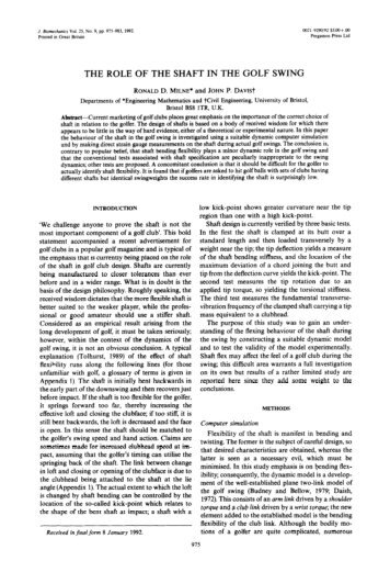 THE ROLE OF THE SHAFT IN THE GOLF SWING