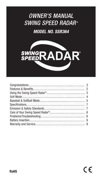 OWNER'S MANUAL SWING SPEED RADAR®