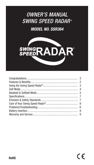 OWNER'S MANUAL SWING SPEED RADAR®