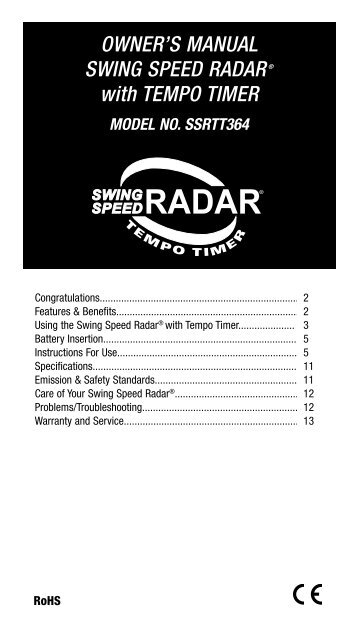 OWNER'S MANUAL SWING SPEED RADAR® with TEMPO TIMER