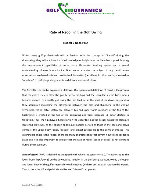 Rate Of Recoil In The Golf Swing Golf Biodynamics