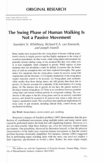 The Swing Phase of Human Walking Is Not a Passive Movement.
