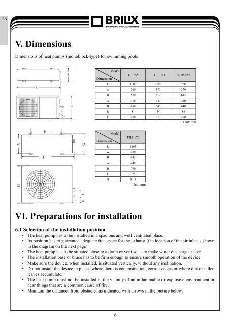 swimming pool heat pump installation and user guide - BRILIX.com