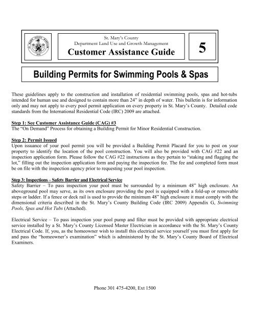 Building Permits for Swimming Pools & Spas - St. Marys County