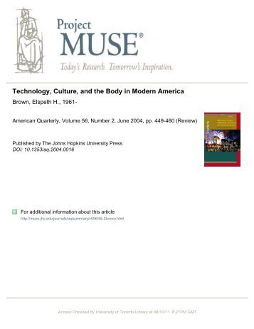 Technology, Culture, and the Body in Modern America - Elspeth Brown