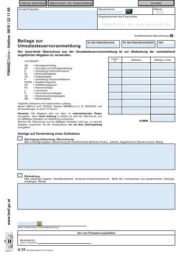 U 31 - Beilage zur Umsatzsteuervoranmeldung (Formular)