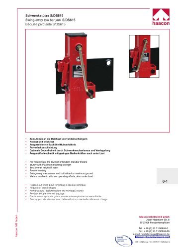 Schwenkstütze S/DS615 Swing-away tow bar jack S ... - haacon.de