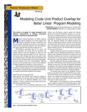 Modeling Crude Unit Product Overlap for Better Linear Program M ...