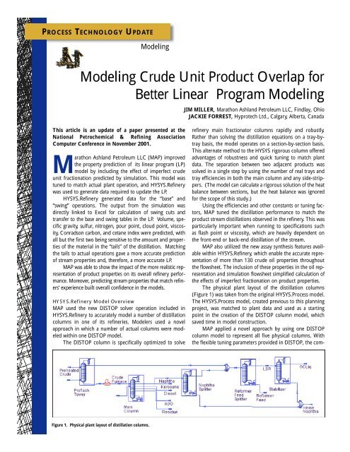 Modeling Crude Unit Product Overlap for Better Linear Program M ...