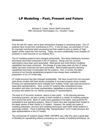 LP Modeling - Past, Present and Future