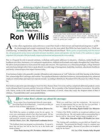 Ron Willis Bio Flyer - Green Porch Swing Productions