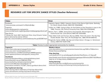 RESOURCE LIST FOR SPECIFIC DANCE STYLES ... - EduGAINS