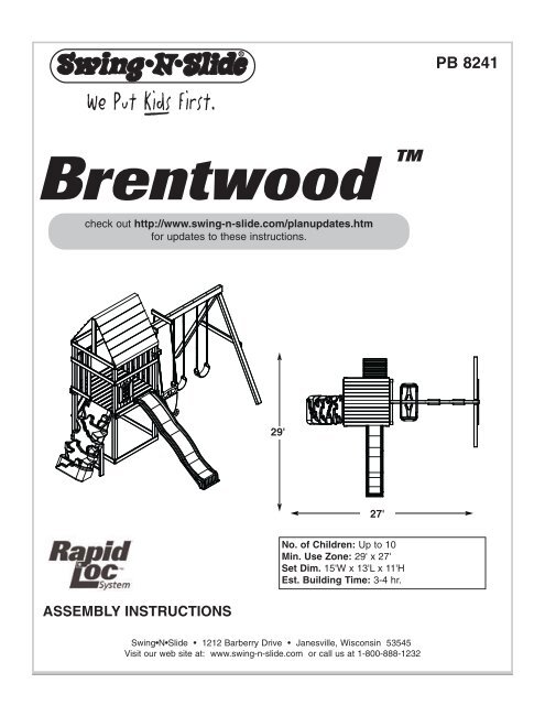 Brentwood Assembly Instructions Swing Set Parts