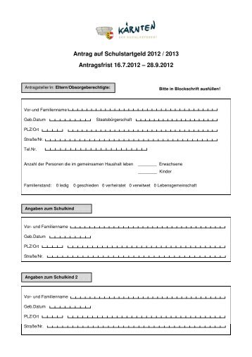 Antrag auf Schulstartgeld 2012 / 2013 Antragsfrist 16.7.2012 – 28.9 ...