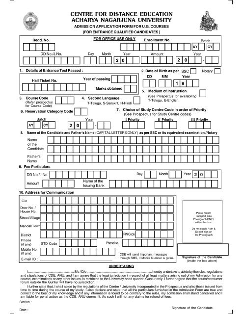 admission application form for u g courses ANUCDE admission application form for u g courses ANUCDE