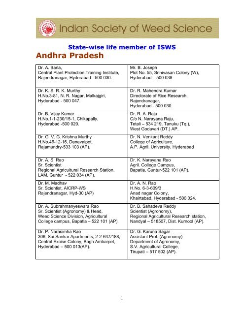 Andhra Pradesh - isws.org.in