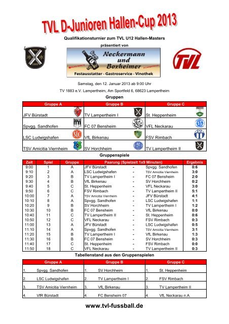 2013 Spielpläne-TVL Junioren Hallen-Cupsm - TV Lampertheim