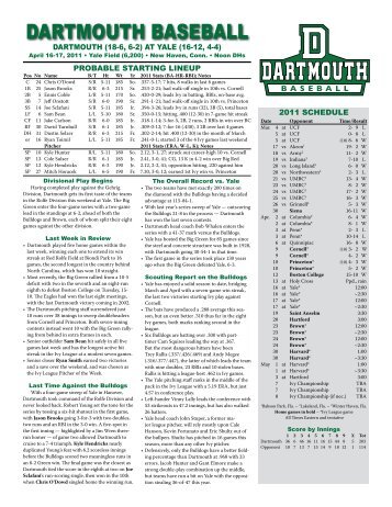 Game Notes for Yale - Dartmouth College Athletics