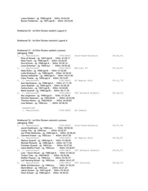 Protokoll - Schleswig-Holsteinischer Schwimmverband eV