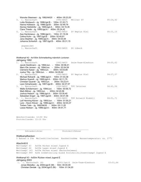 Protokoll - Schleswig-Holsteinischer Schwimmverband eV