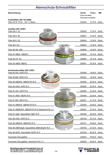 Endverbraucher Preisliste 2012 - Bartels & Rieger GmbH & Co