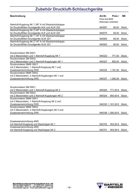 Endverbraucher Preisliste 2012 - Bartels & Rieger GmbH & Co