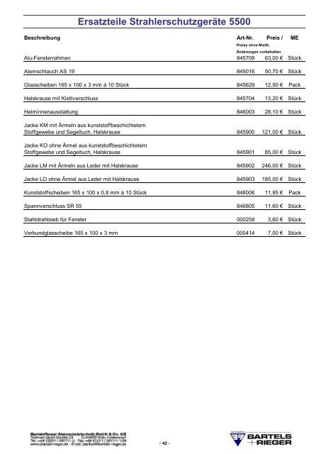 Endverbraucher Preisliste 2012 - Bartels & Rieger GmbH & Co