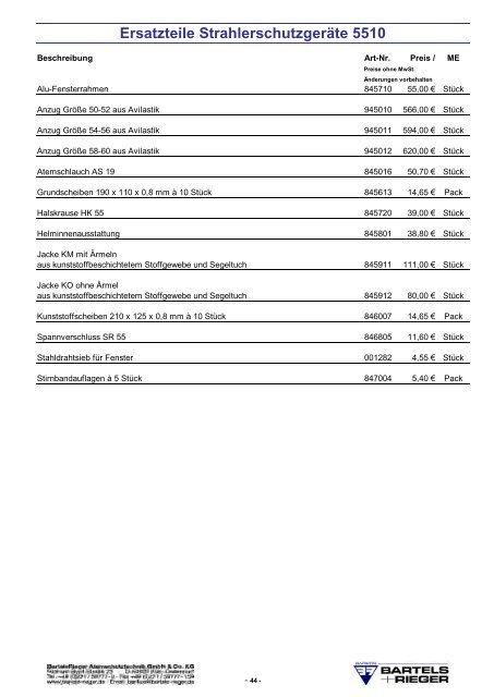 Endverbraucher Preisliste 2012 - Bartels & Rieger GmbH & Co