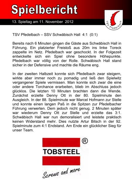 7. Heft gegen TSV Braunsbach und TSV Gaildorf - TSV Pfedelbach